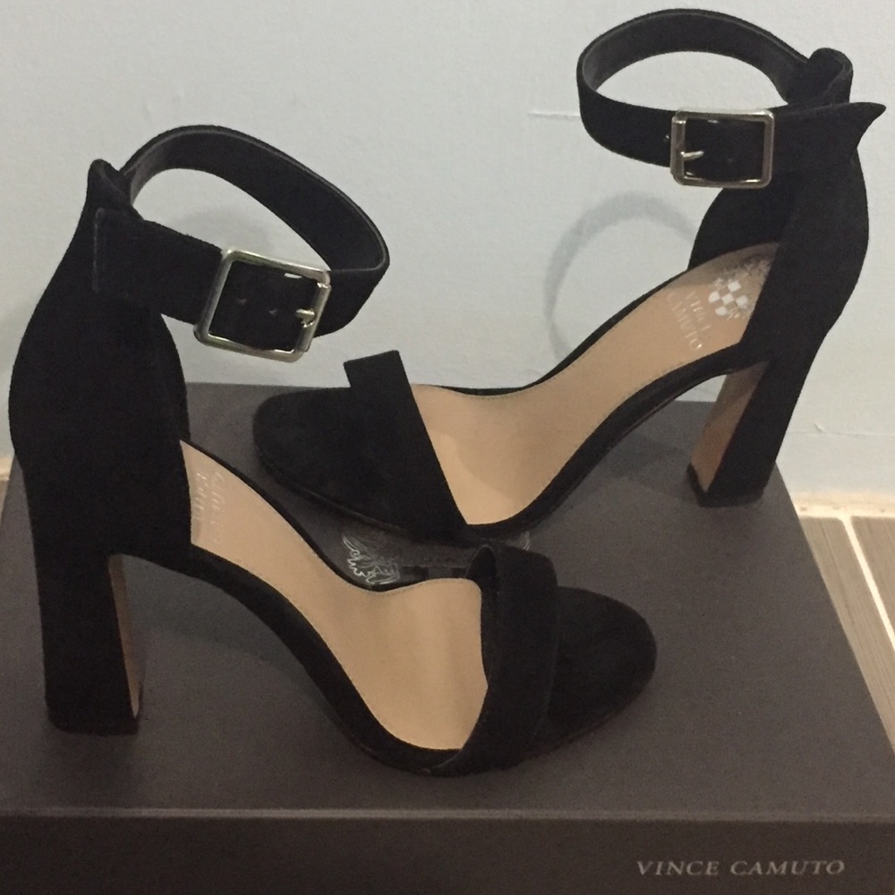 Vince Camuto Black Suede Acelyn Strappy Heels